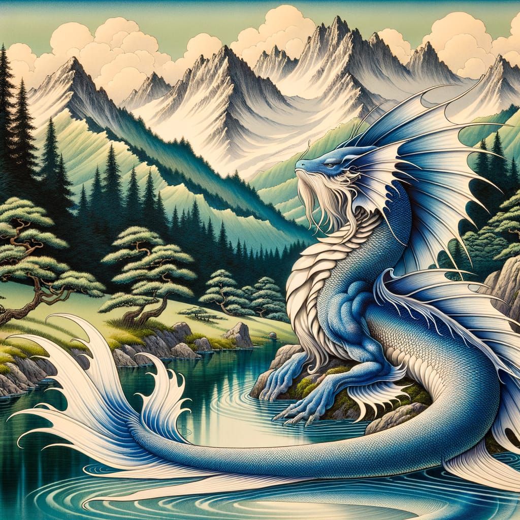Aquatic Creature in Japanese Ink Painting Style