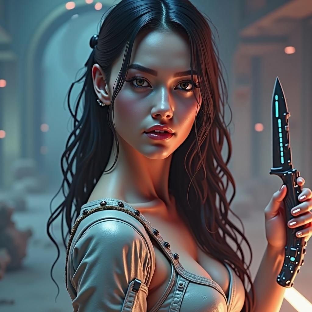 Hyperrealistic Woman Knight in Sci-Fi Style