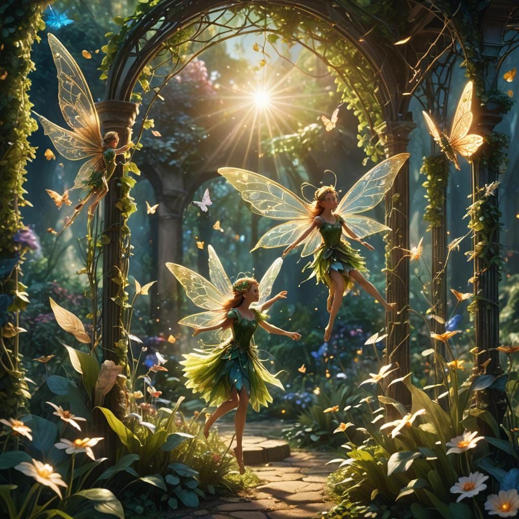Fairies Playing Garden Games in Detailed Matte Painting