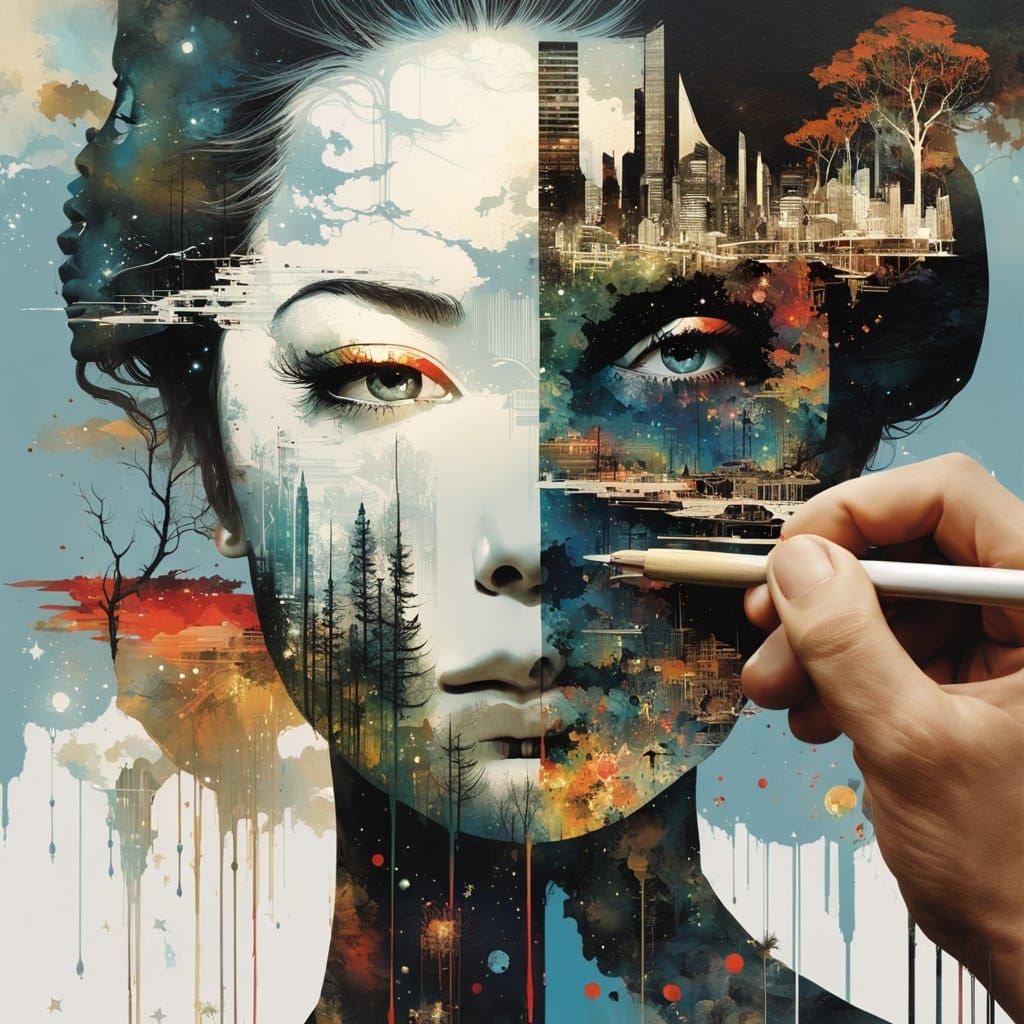 Galactic Double Exposure Silhouette: Intricate Maximalist Ar...