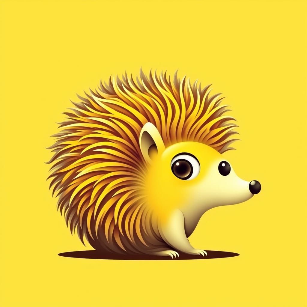 Cute Minimalist Hedgehog in Surreal Yellow Style