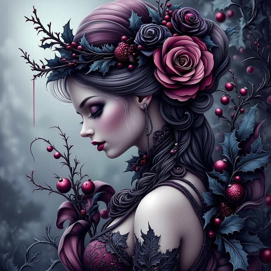 Gothic Goddess Transformed in Dark, Vibrant Realism