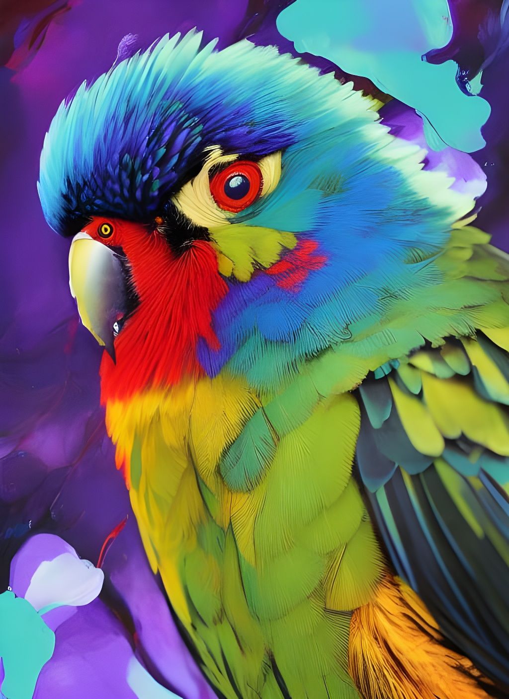 Badass Lorikeet Portrait in Marbling Oil Gouache