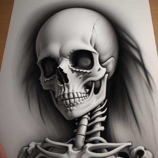 Hyperdetailed Charcoal Drawing of Skeletons