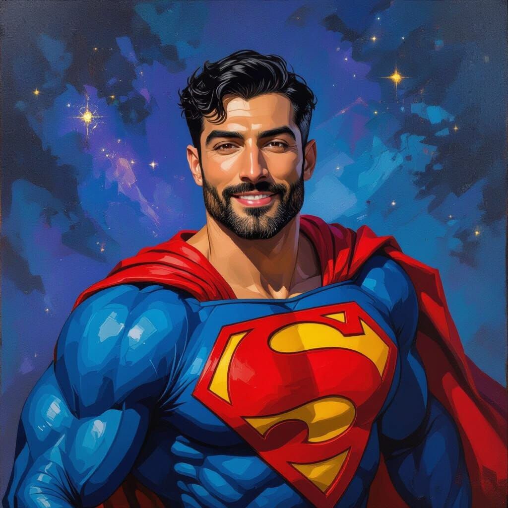 Arab Iranian Superman Portrait in Impasto Style