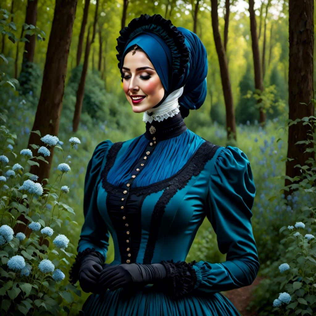 Victorian Woman in Bonnet and Facemask