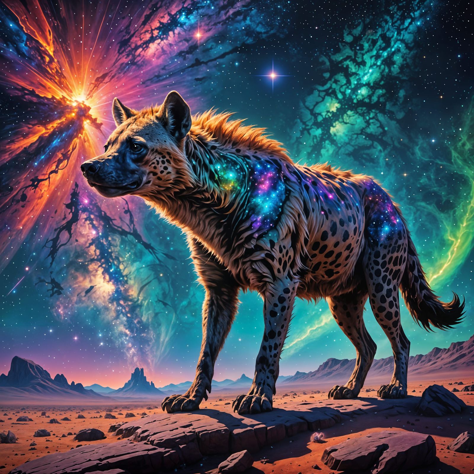 Cosmic Hyena Gazing at Alien Structure