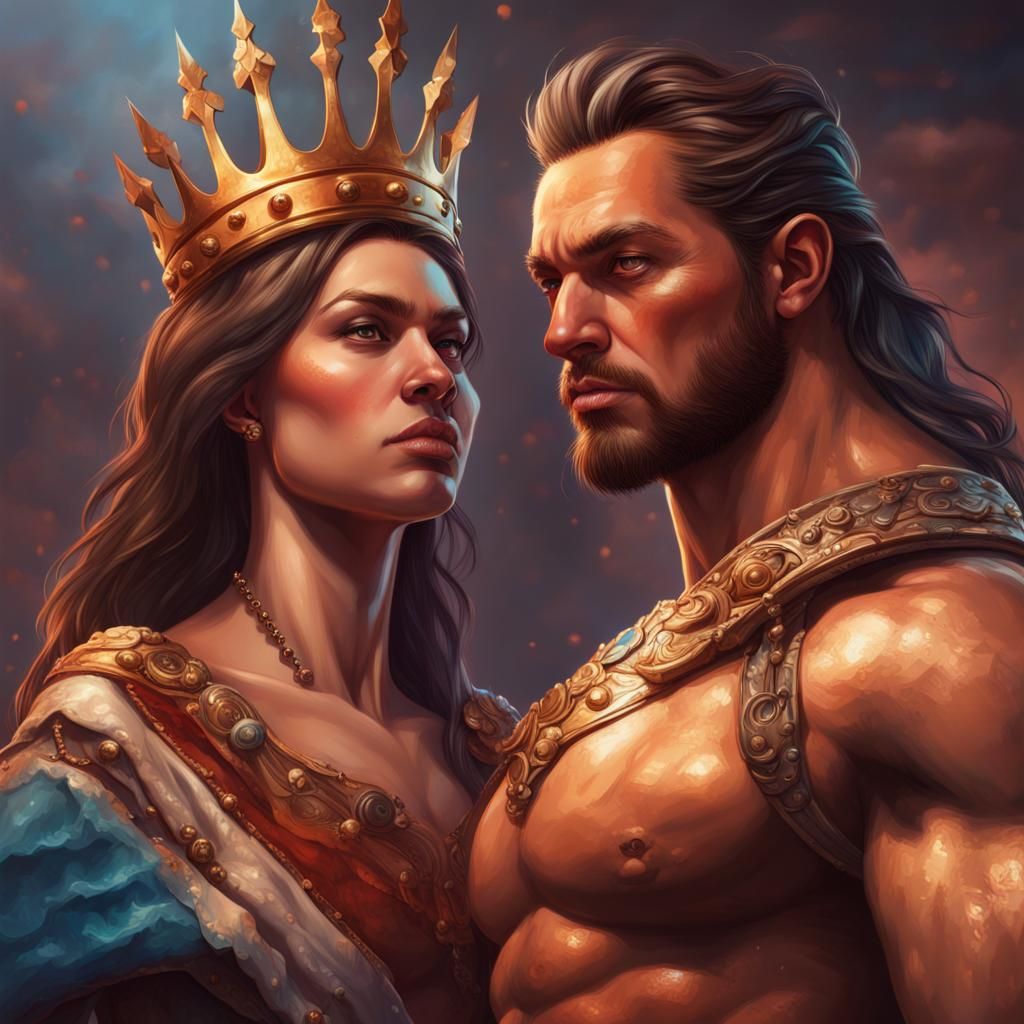 Hyperrealistic King and Queen in Splash Art Style