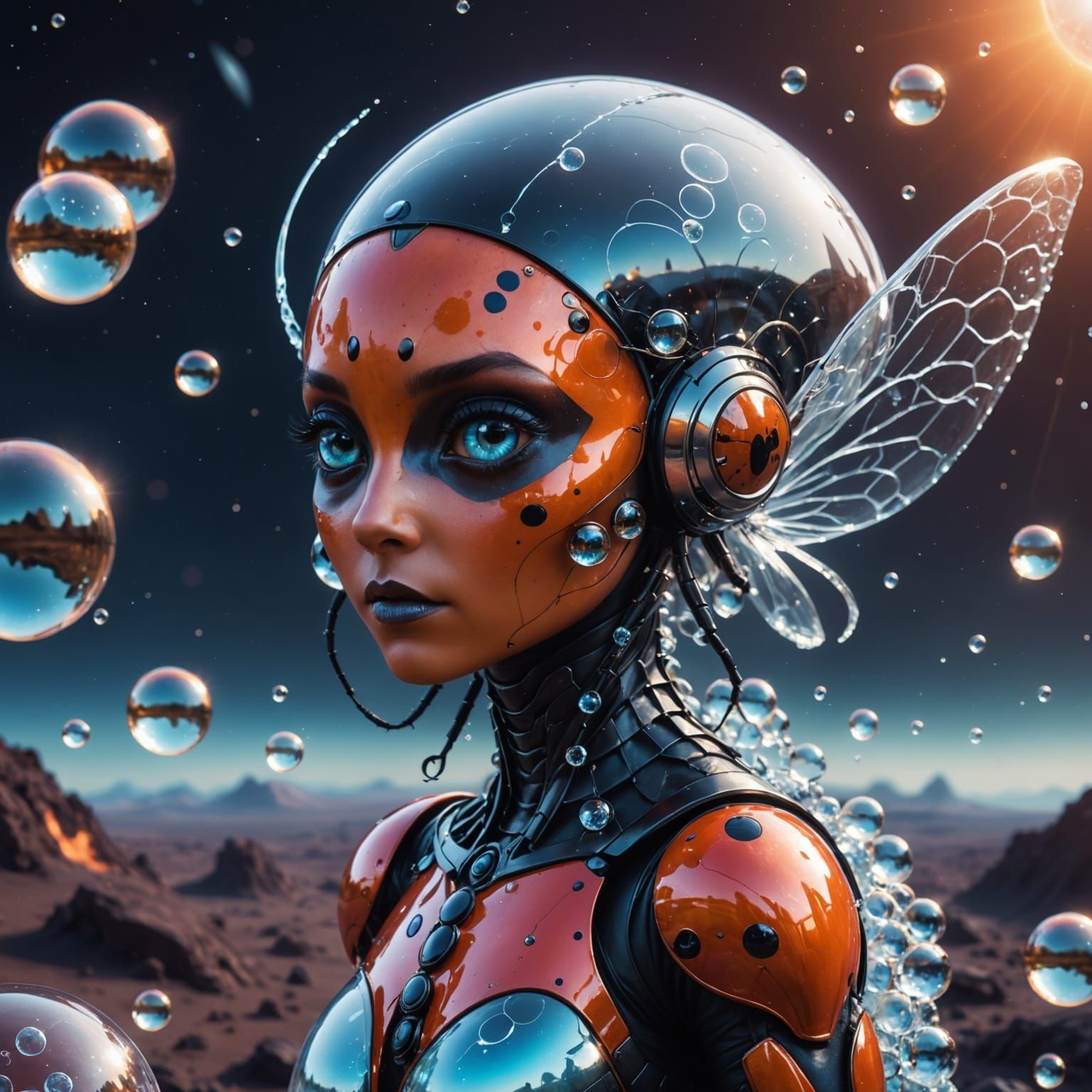 Alien Ladybug Hybrid on Mars in Fantasy Art Style
