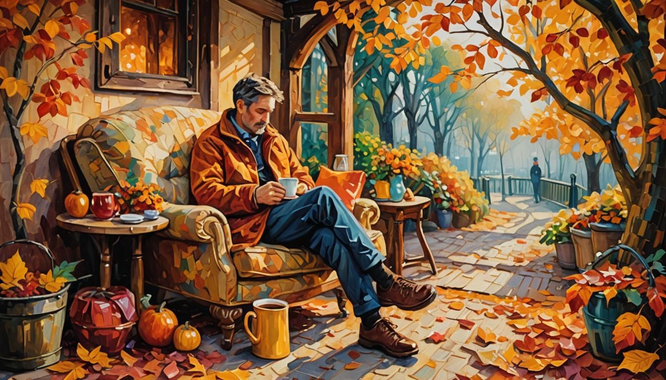 Cozy Autumnal Nook in Expressionist Oil Painting Style