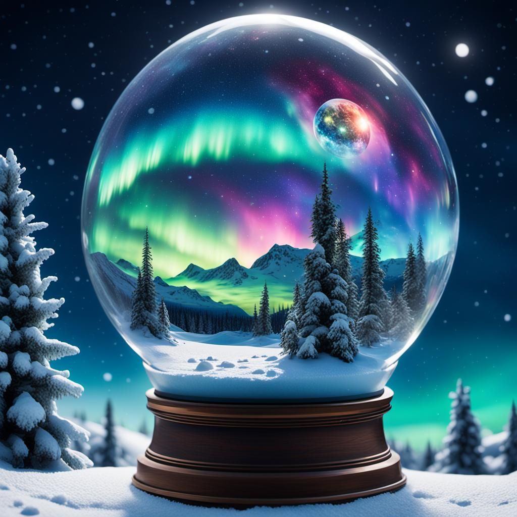 Planetary Snow Globe with Aurora Borealis in 4K