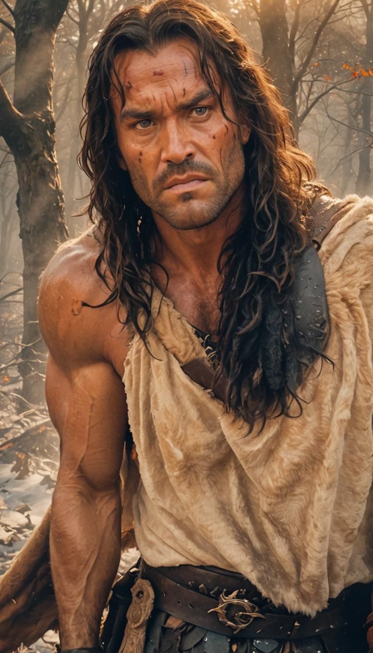 Heroic Conan-esque Warrior in Mystical Forest
