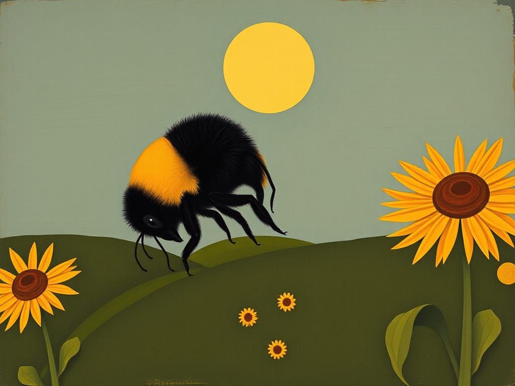 Bumblebee in Flower Field as Modernist Painting