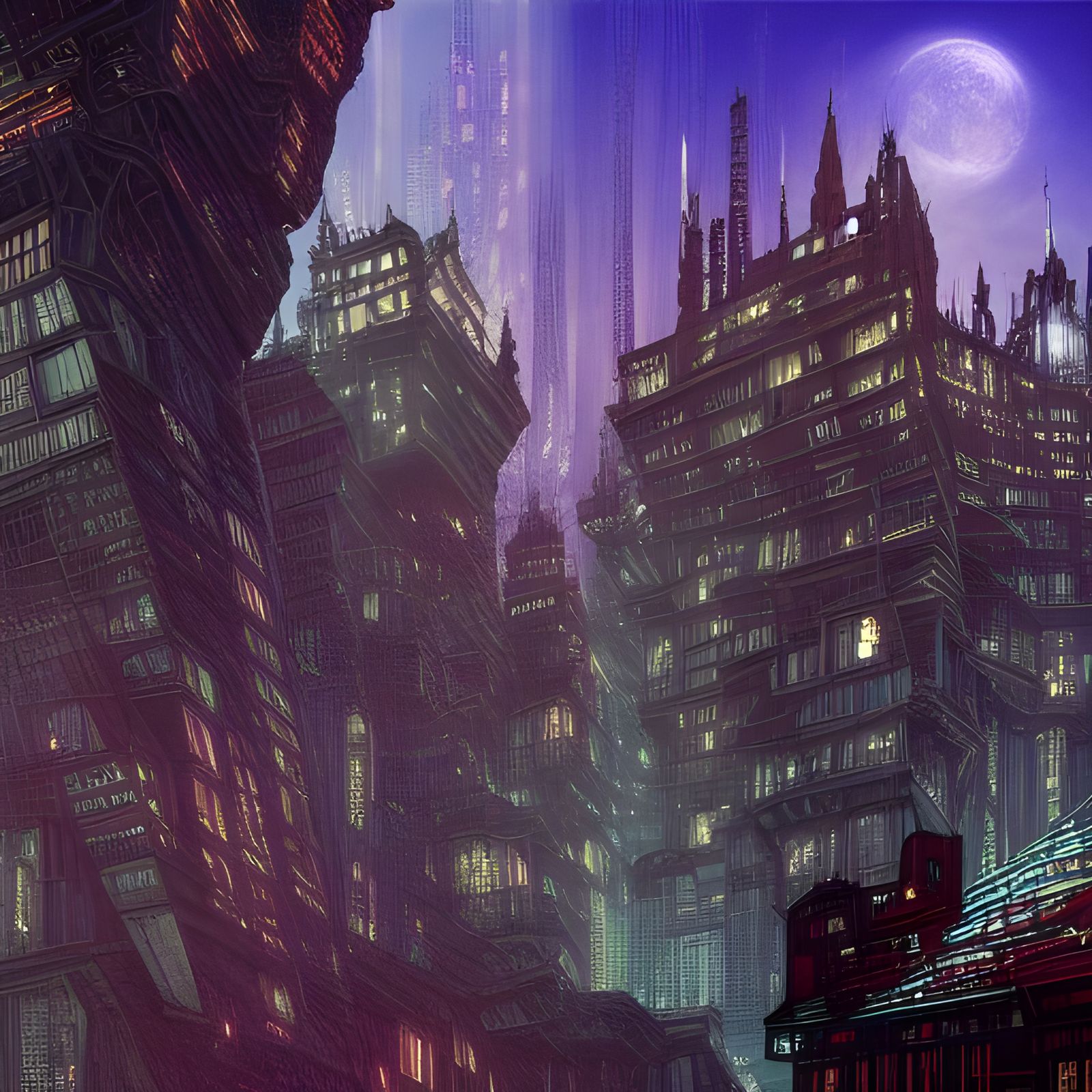 Glittery Cyberpunk Fortress in Ink Illustration Style