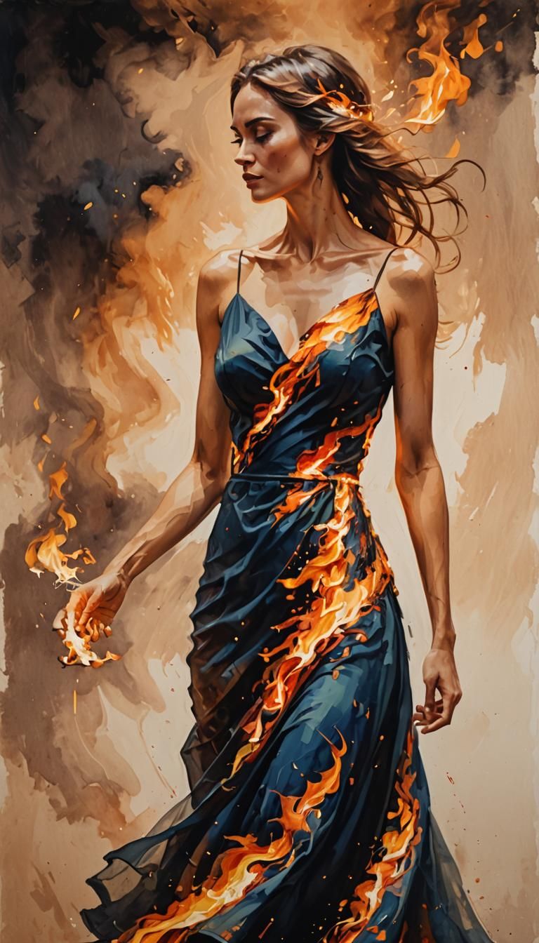 Woman in Dress of Fire: Alcohol Painting