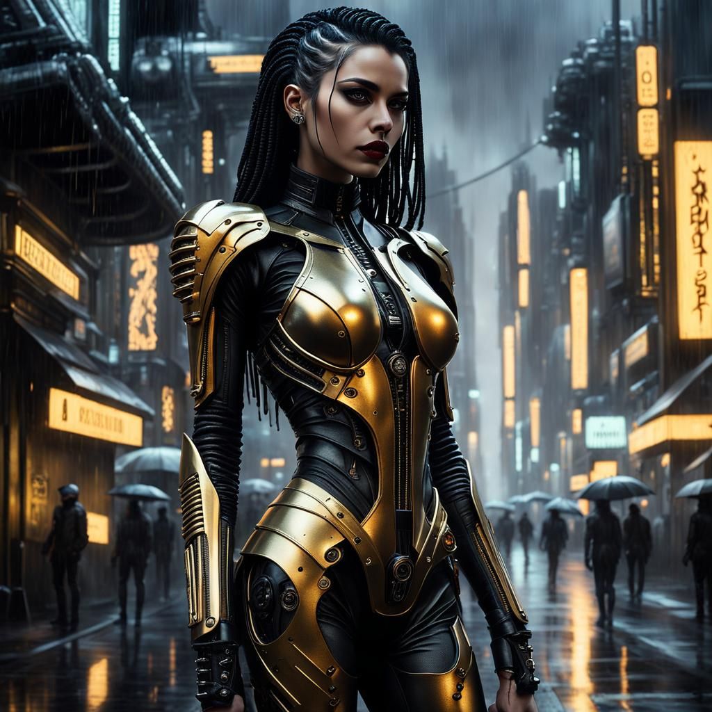 Gothic Cyberpunk Female Figure in Hyperrealistic Style