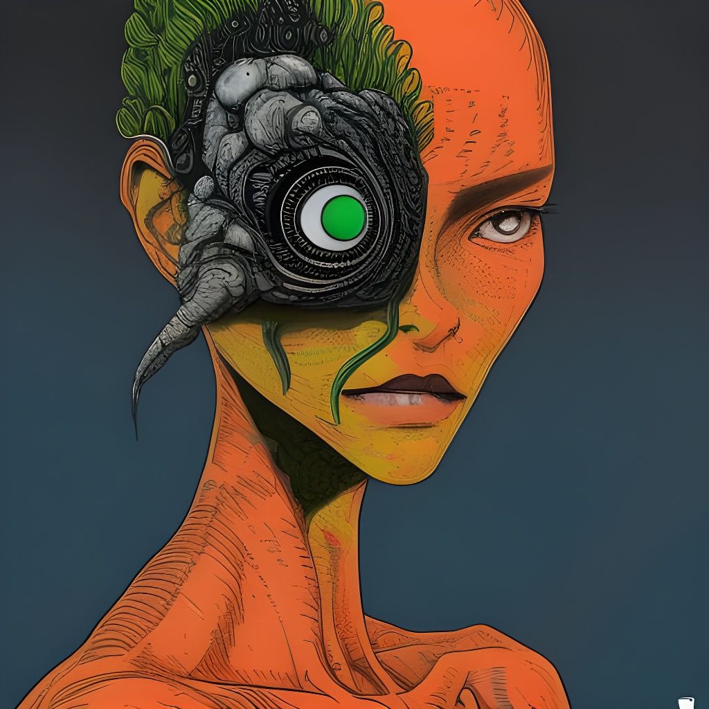 Woman with Centipede Eyes: Mixed Media Art