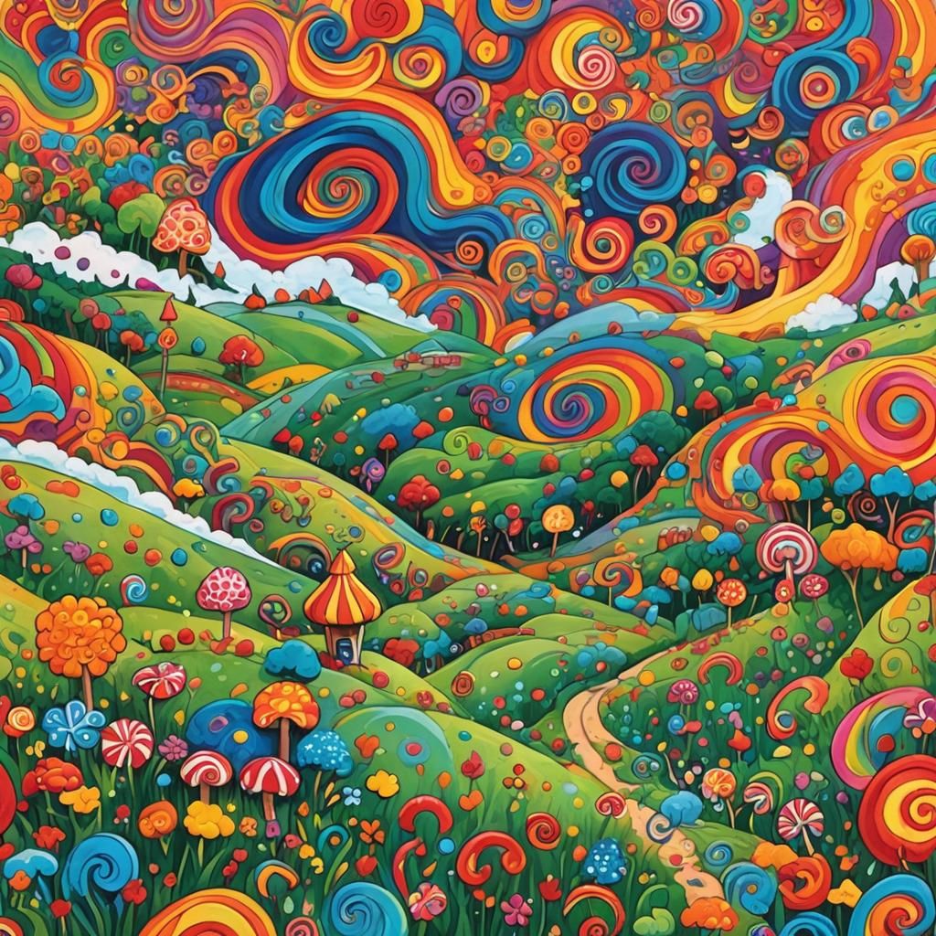 Vibrant Candyland Wonderland in Gouache Style