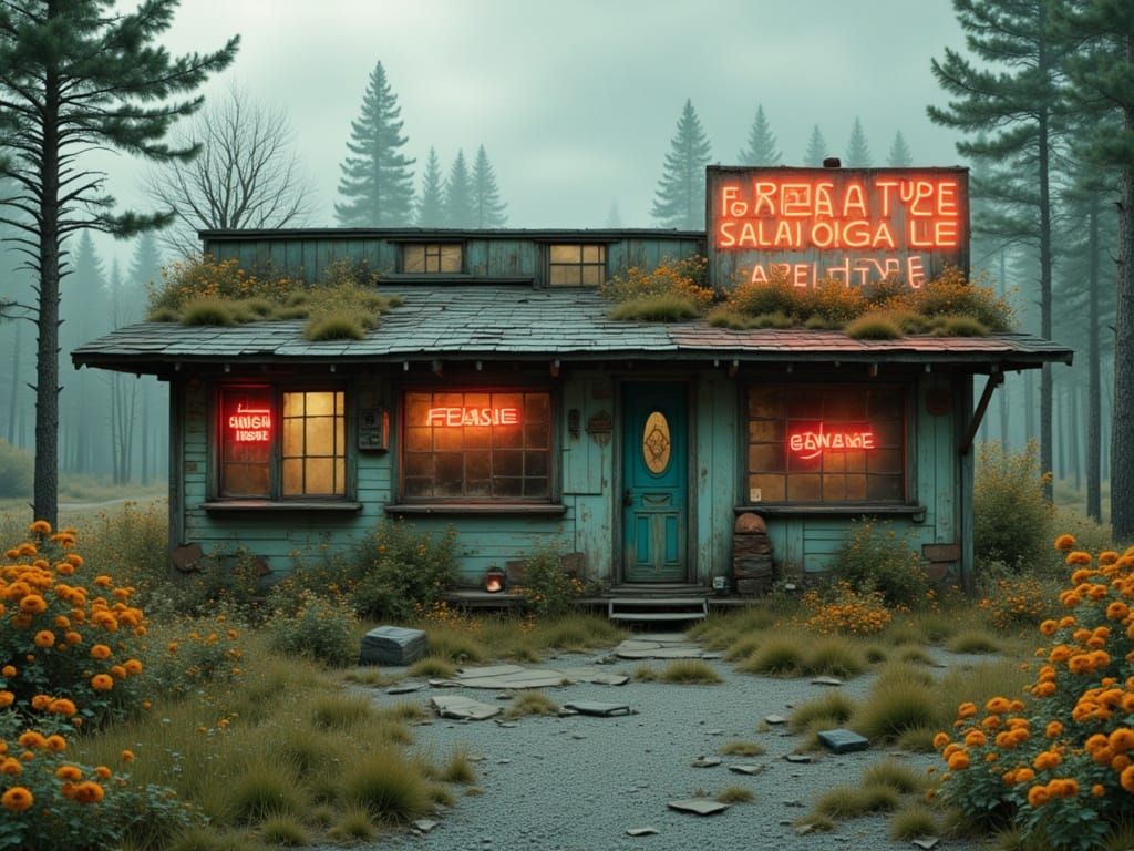 Abandoned Roadside Attraction in Dynamic Lighting