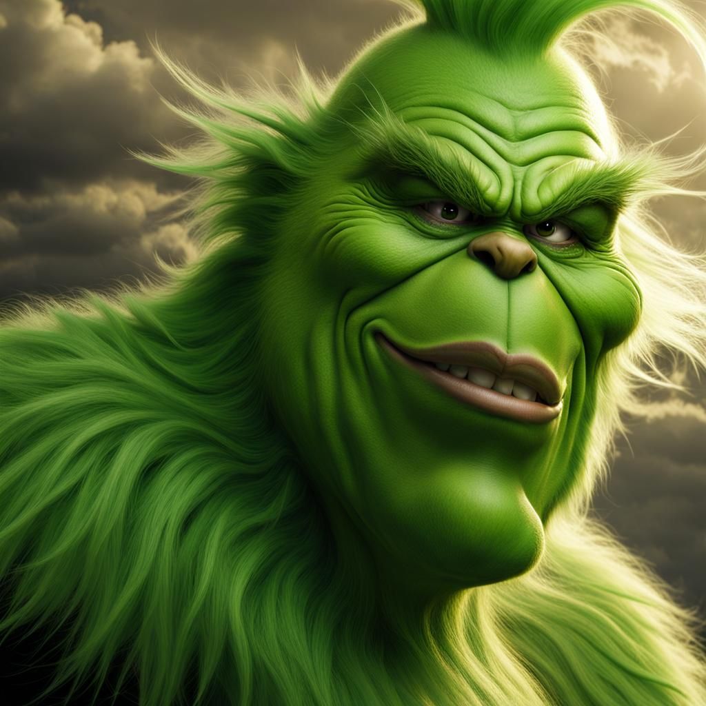 Grinch King in Fantasy Sky: Photorealistic Portrait