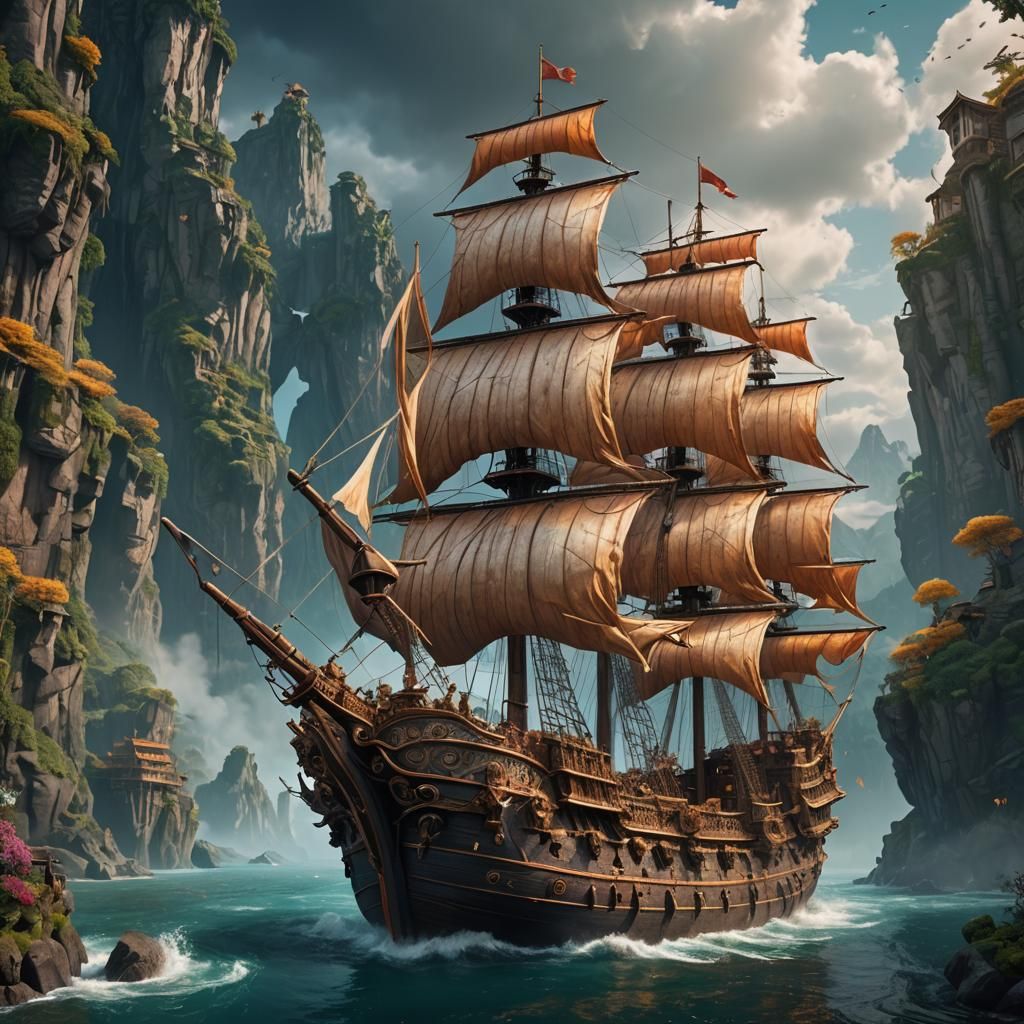 Fantastical Ship of Beauty: Detailed Matte Painting