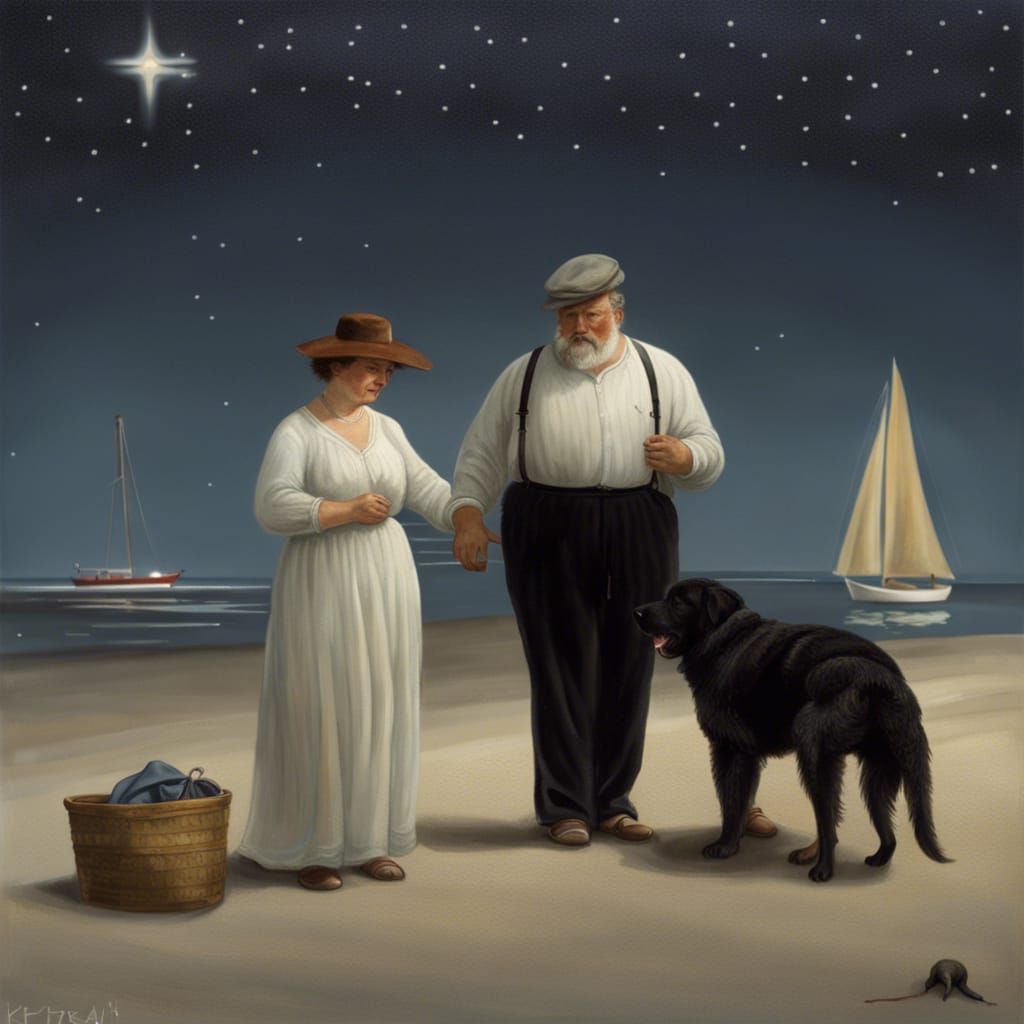 a chubby man anon the south beach of Skagen, a newfoundland .