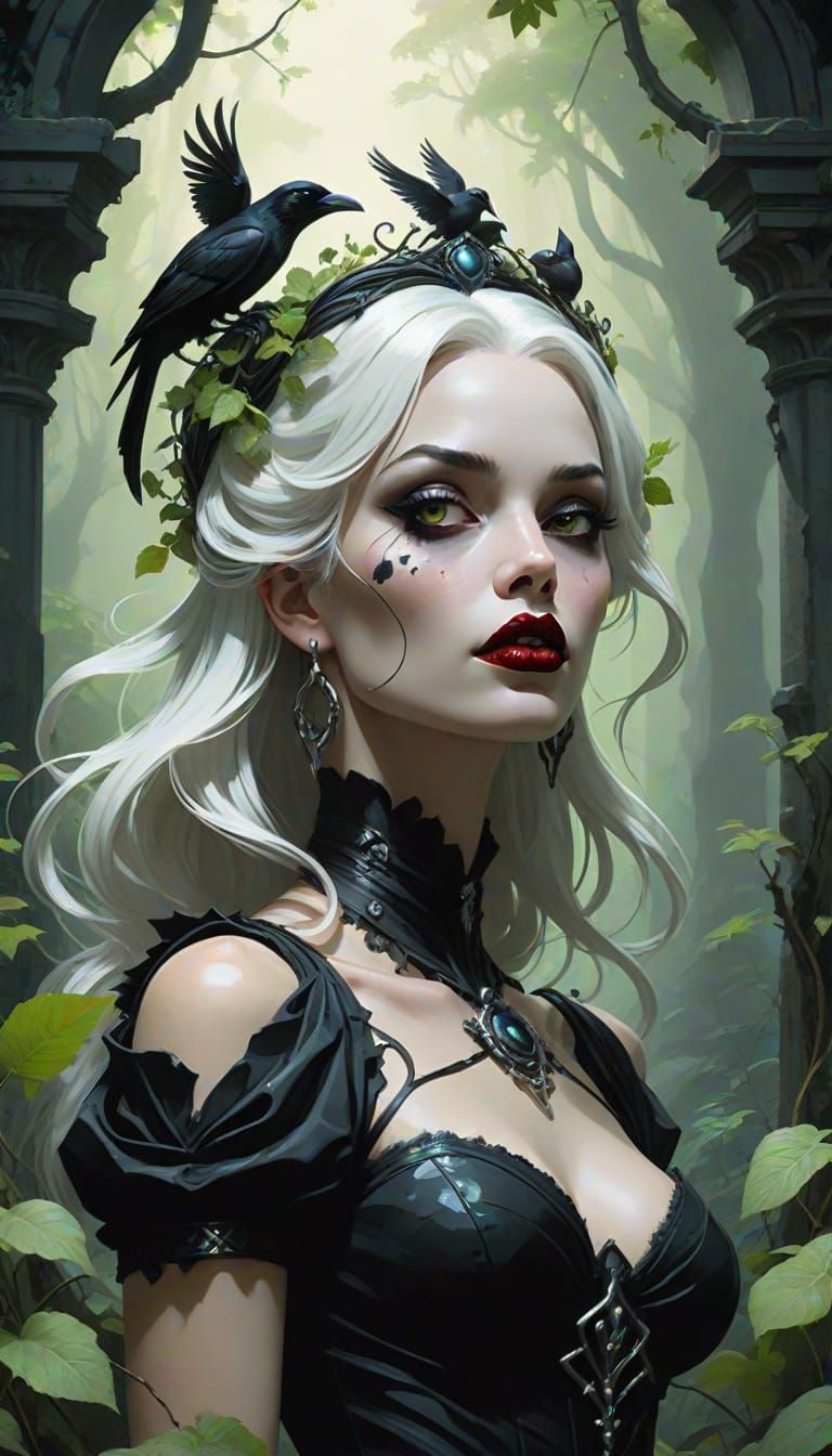 Gothic Woman in Forest, Noir Graphic Novel