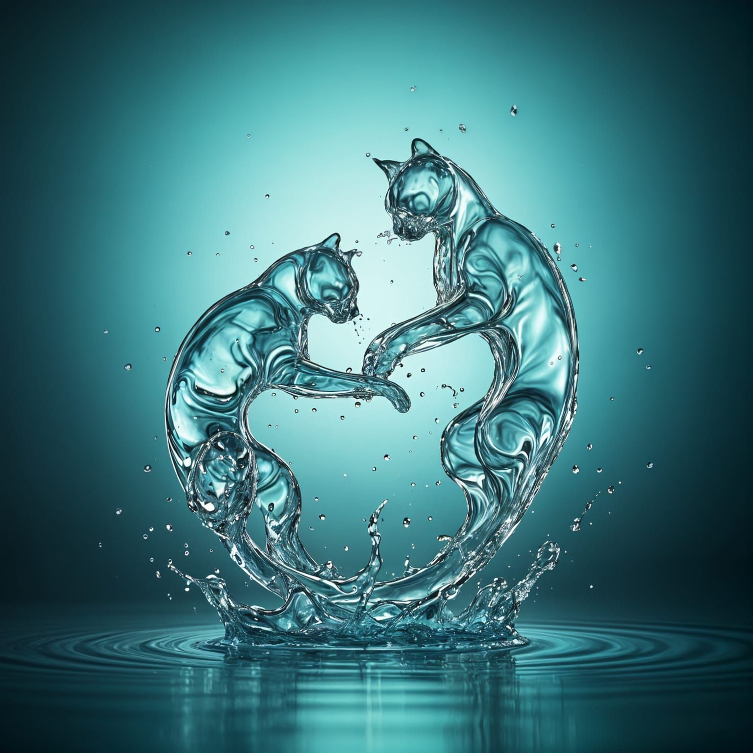 Transparent Water Cats Leap in Harmony