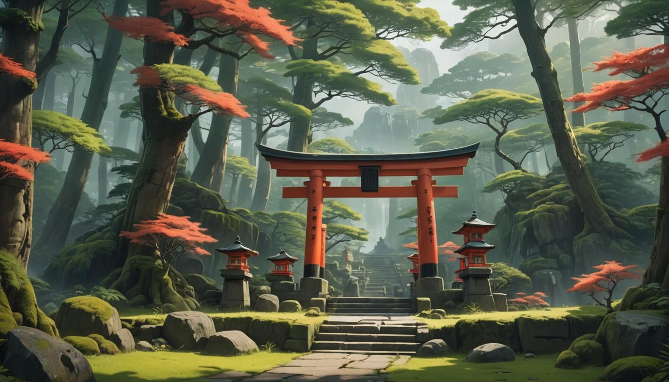 Tranquil Shinto Shrine in Anime-Inspired 3D Art