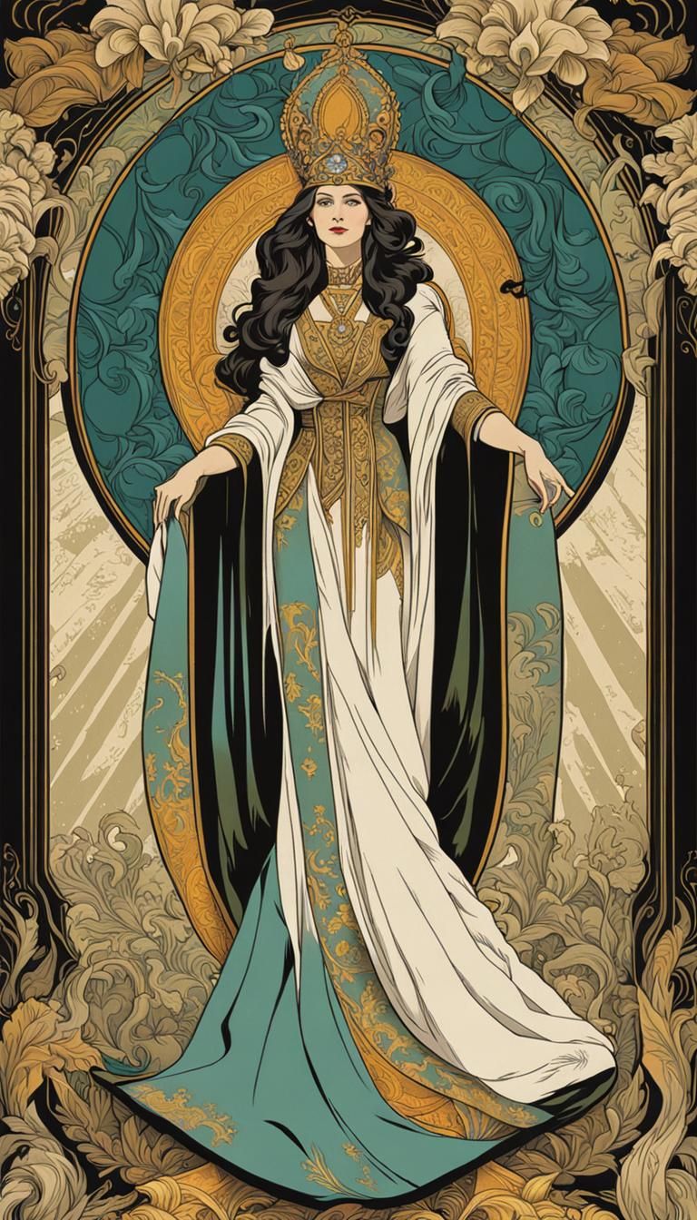 Art Nouveau High Priestess Tarot Card Illustration