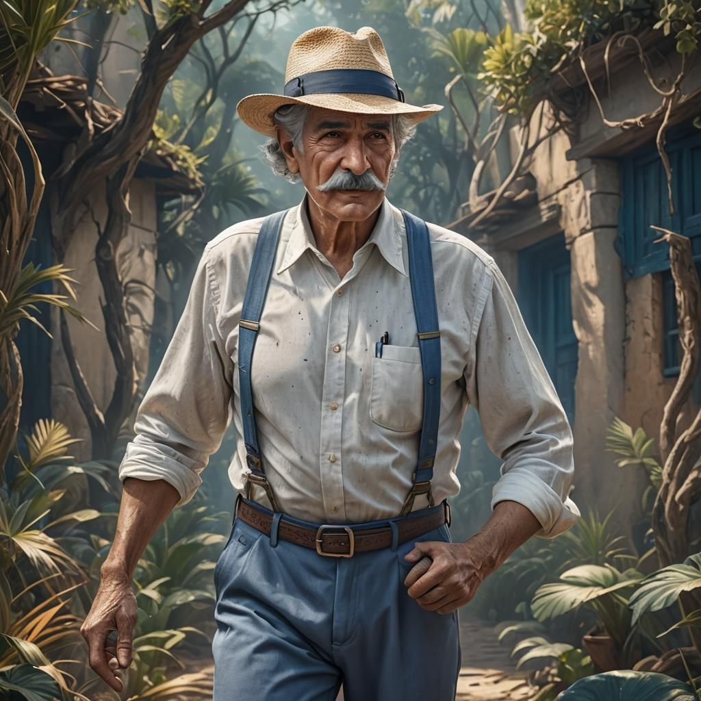 Elderly Hispanic Man in Fedora: Fantasy Art