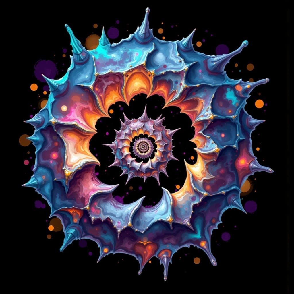 Glowing Geometric Nautilus Shell in Splash Art Style