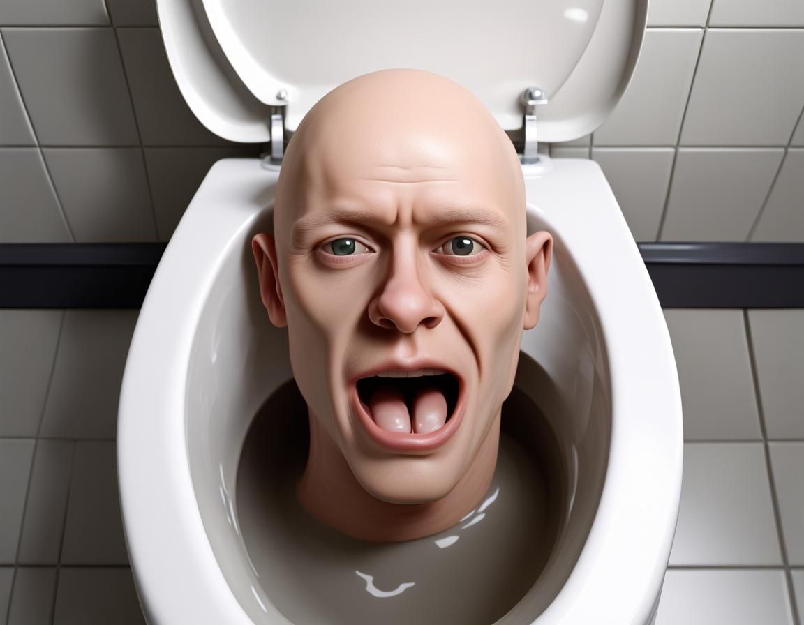 Realistic Human Head Emerges from Toilet Bowl