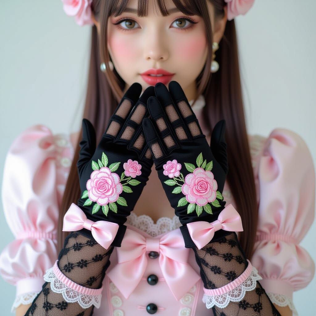 Embroidered Rose Mesh Gloves in Gothic Kawaii Style