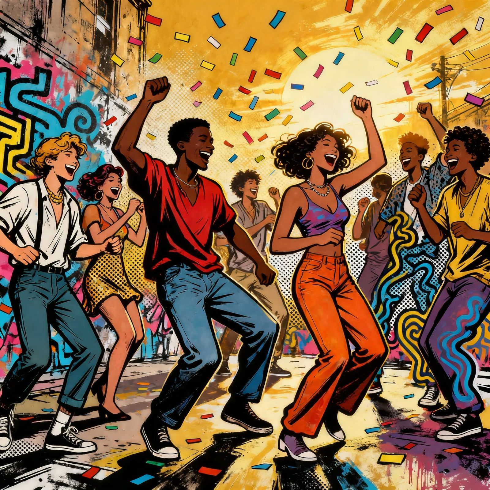 Vibrant Celebration of Diverse People in Street Art Style