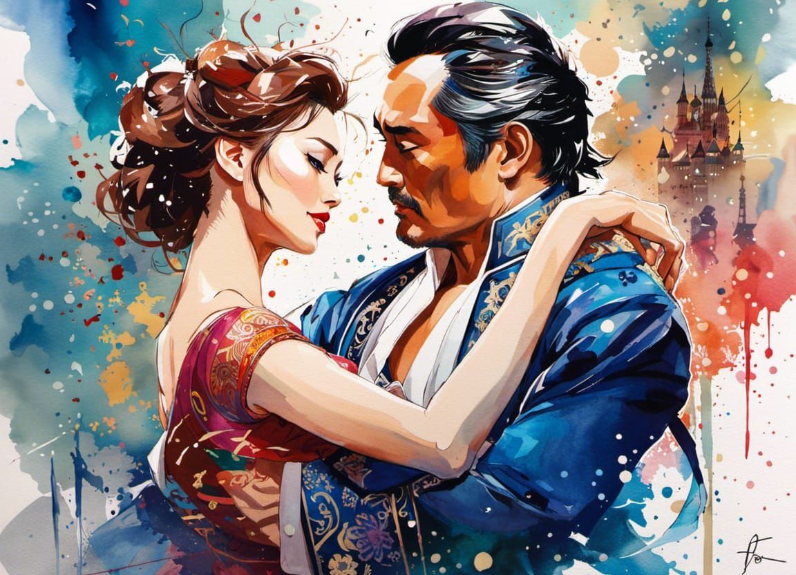 Watercolor Manga Dance Scene Inspired by The King and I