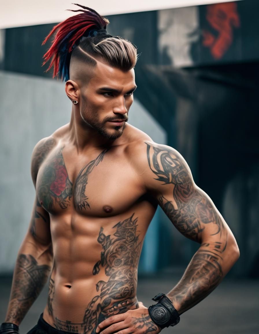 Tattooed Modern Warrior Concept Art Portrait
