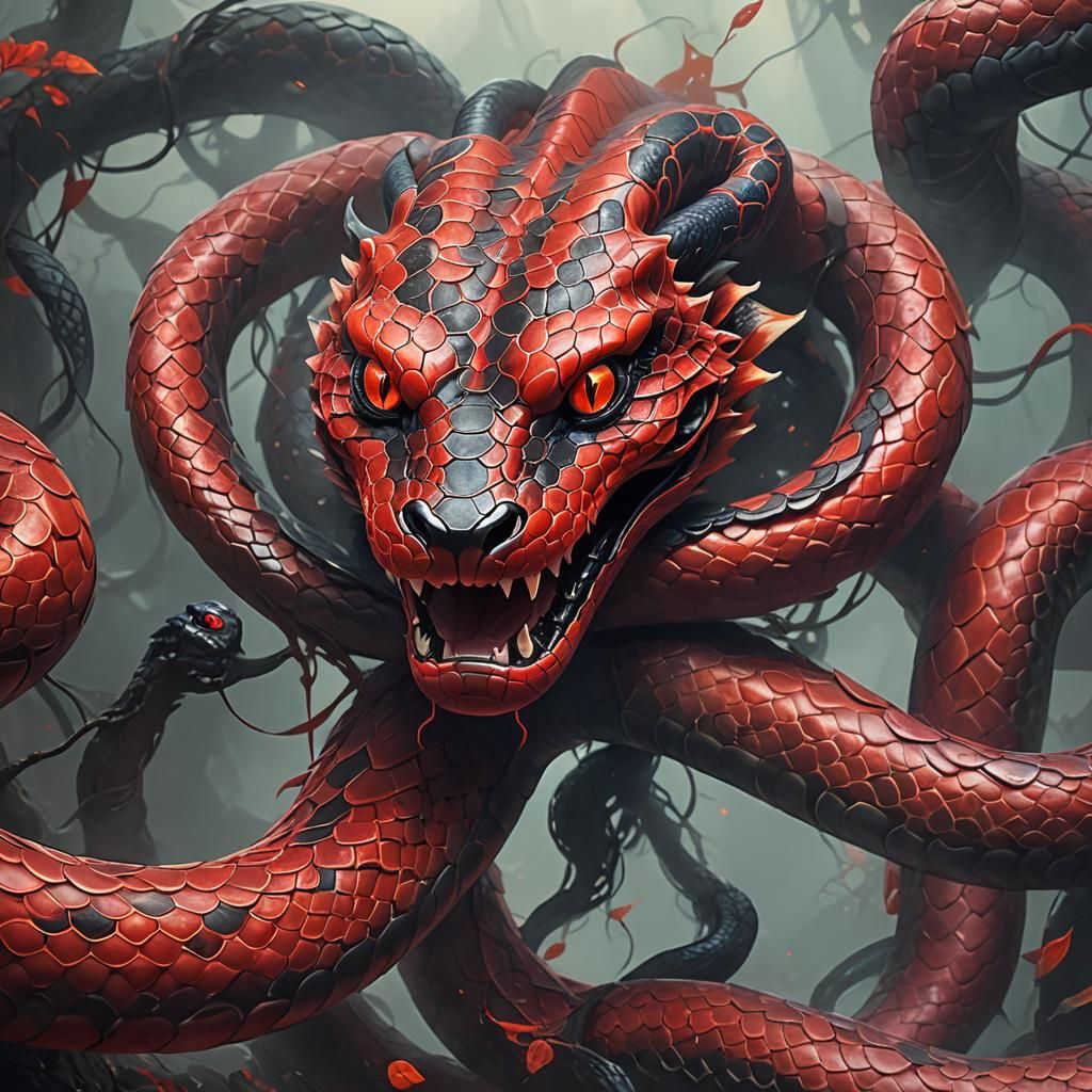 Guardian Snake Protecting Ghost Gowa: Digital Fantasy Art