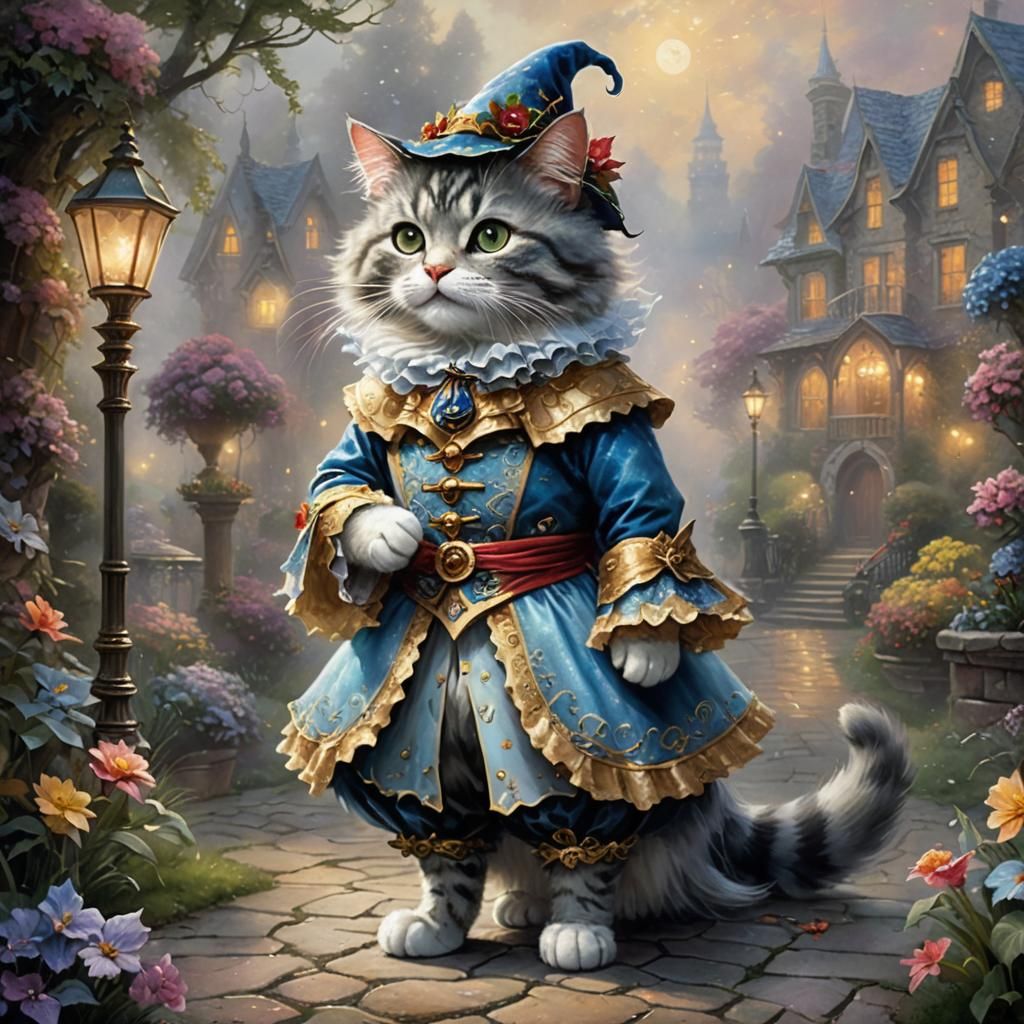 Costumed Cat in Ethereal Fantasy Landscape