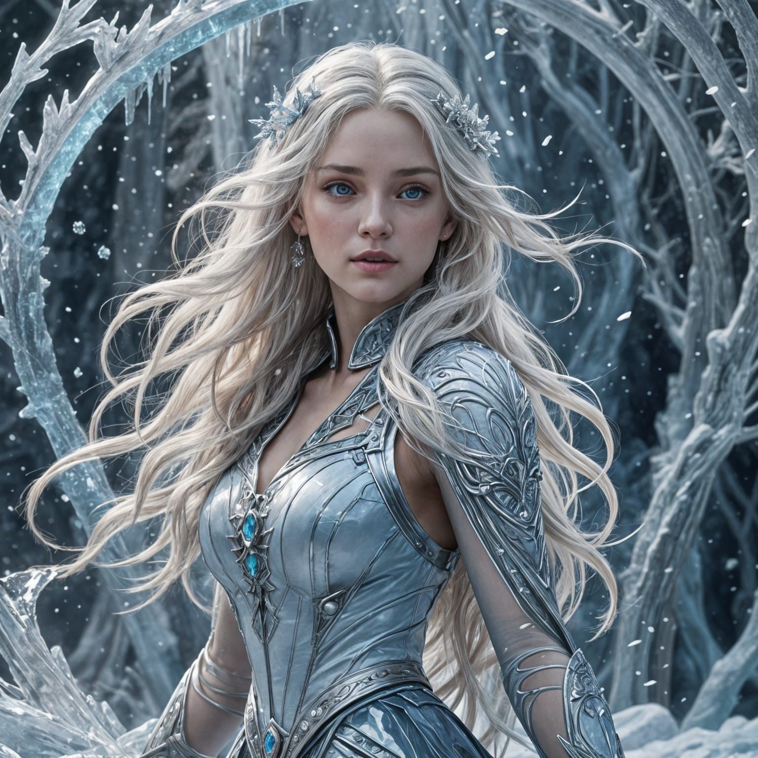 Anime Ice Queen Fighter in 3D Aesthetic