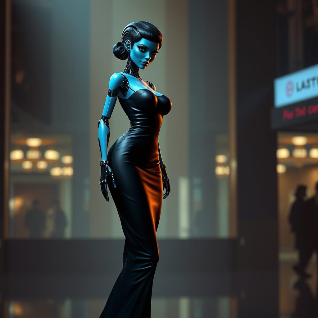 Sultry Futuristic Robot in Elegant Evening Attire