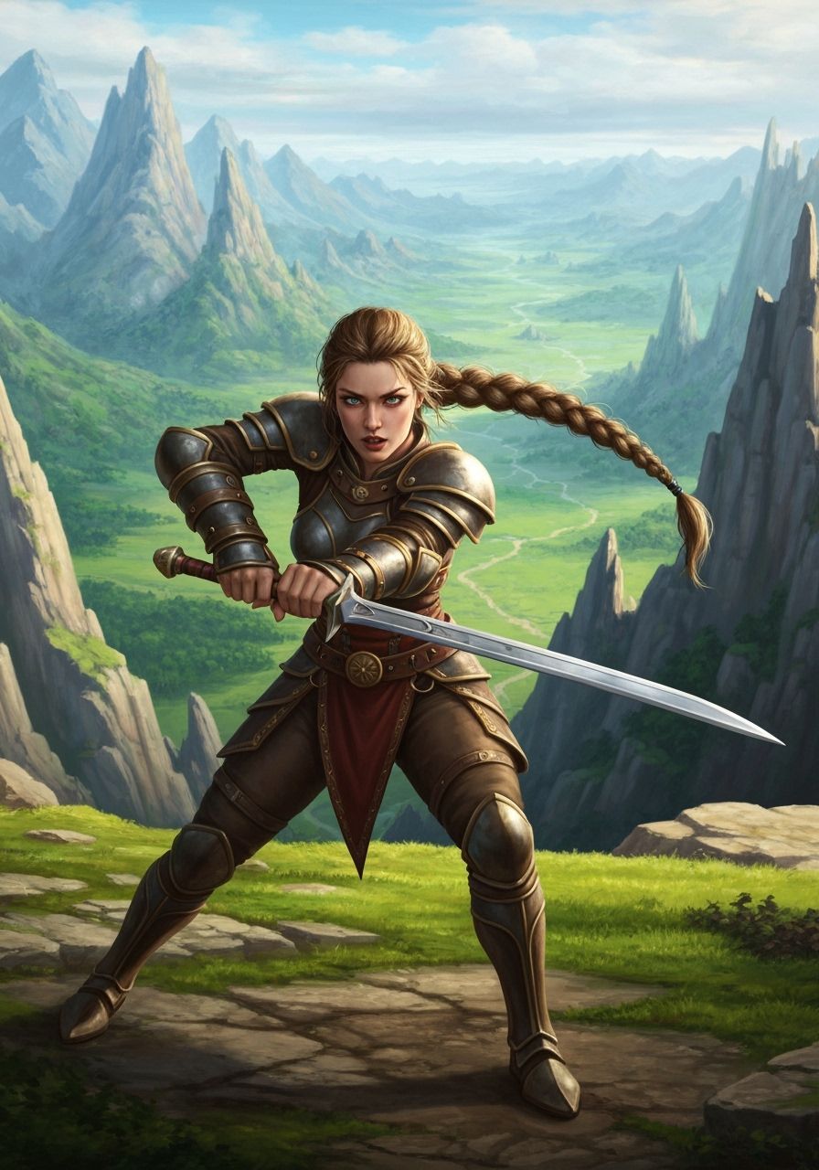 Fantasy Warrior in Pink Armor, Art Nouveau Style