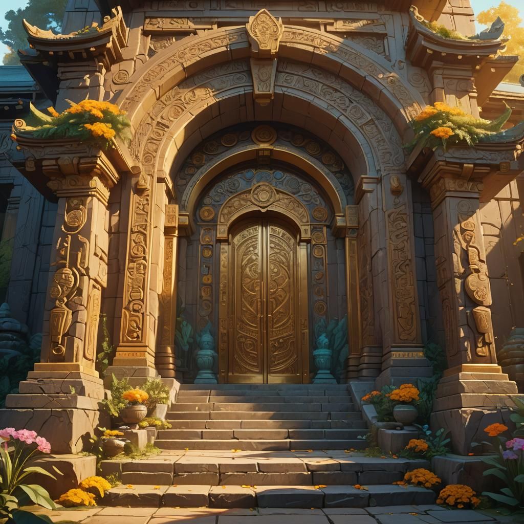 Grand Temple Entrance with Balancing Scales, Digital Paintin...
