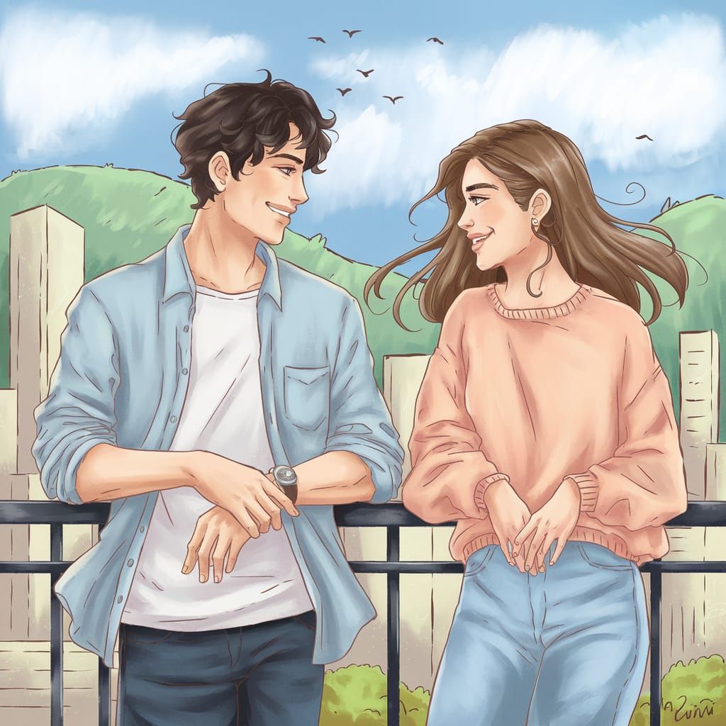 Young Couple Sharing a Moment on a Balcony with City View