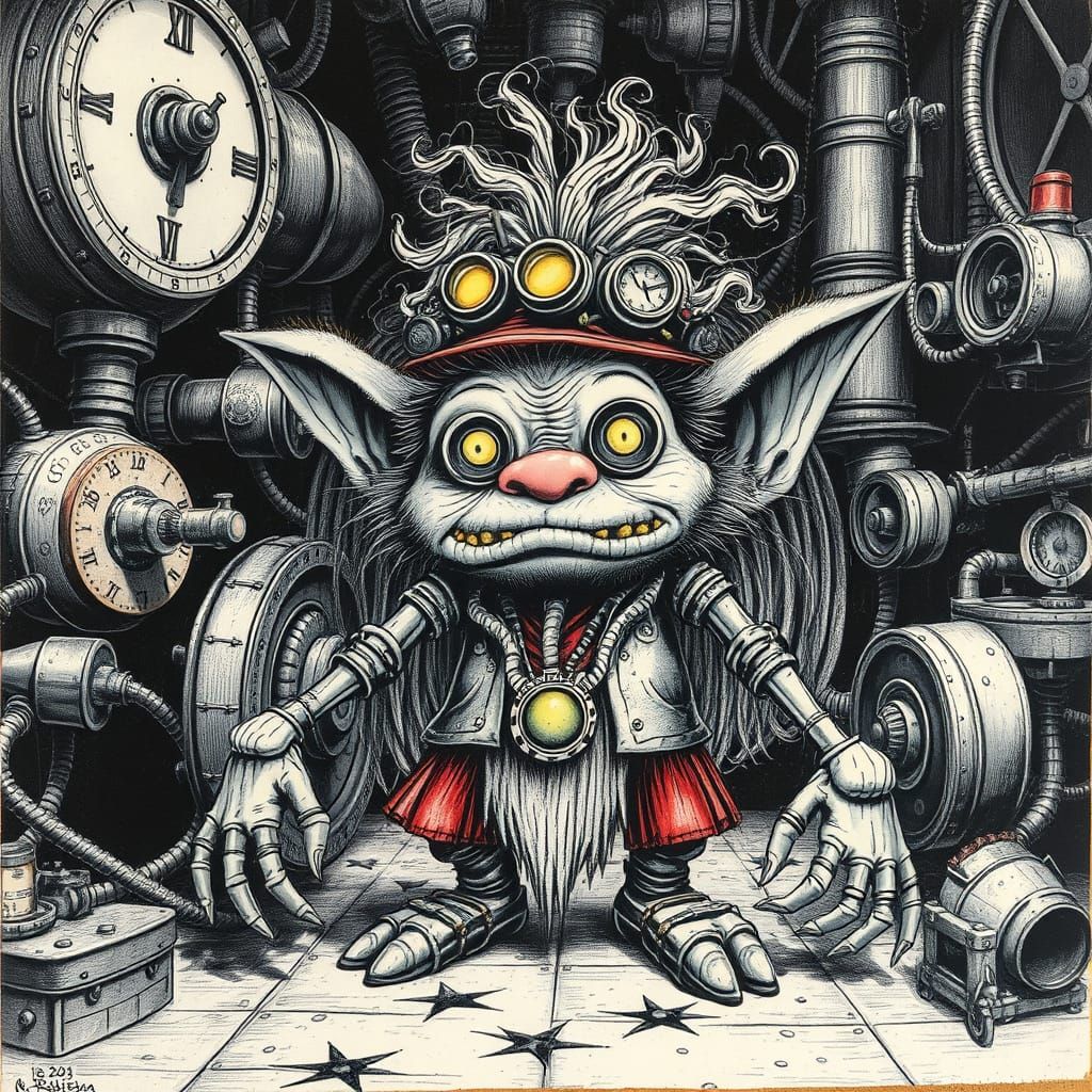 Steampunk Troll in Airship Engine Room: Avant-Garde Style