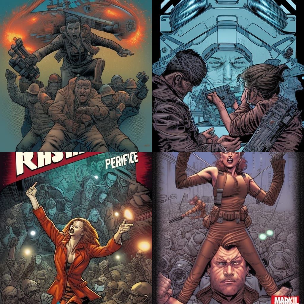 Dynamic Resistance Scene in Comic Book Art Style