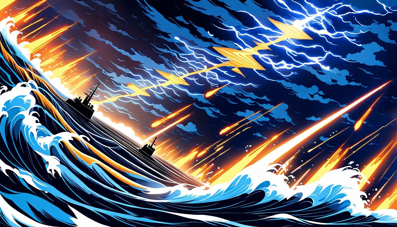 Anime Submarine Navigating Stormy Seas in Manga Style