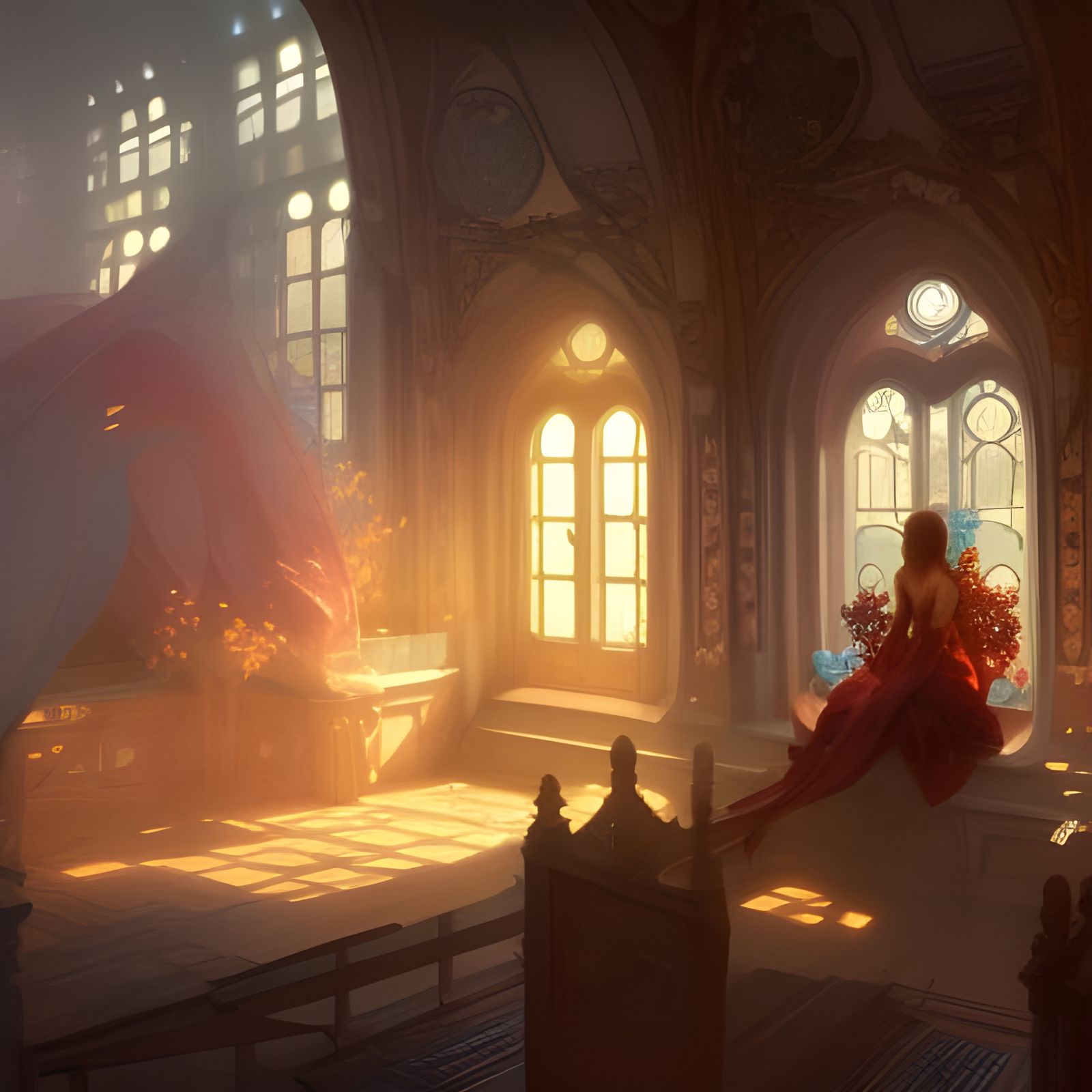 Enchanting Fairy Village Concept Art in Orange and Teal