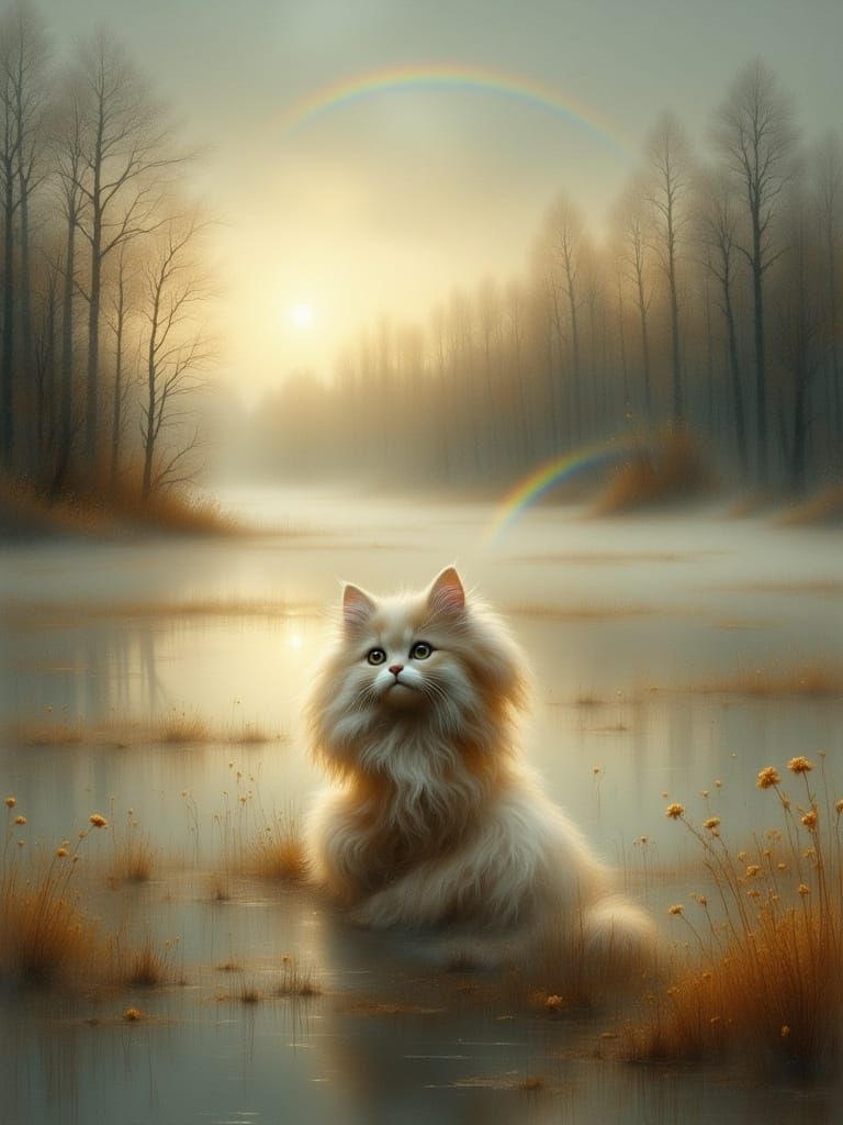 Pet on Rainbow Bridge in Oil Painting Style