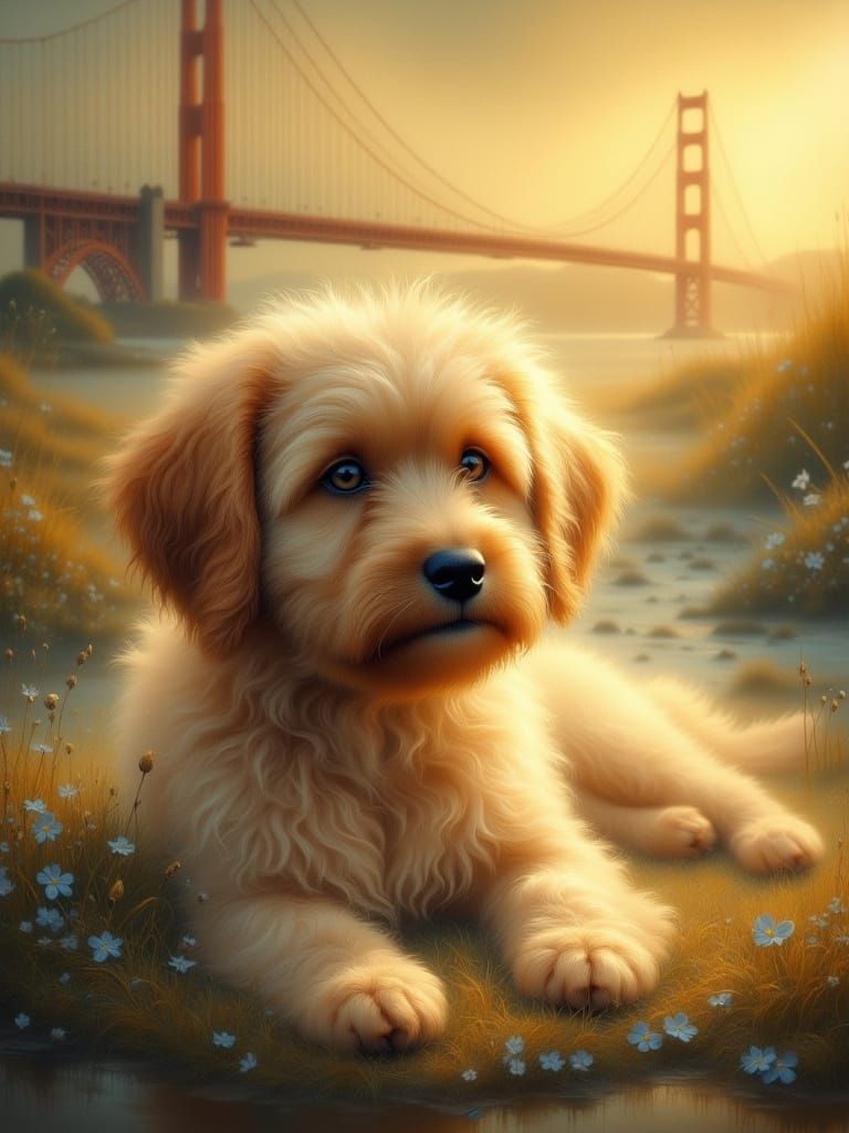 Pet at Rainbow Bridge in Oil Painting Style